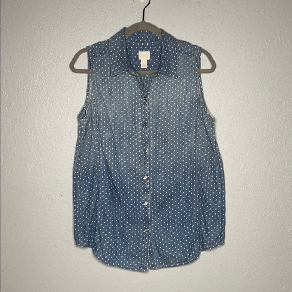 Chico's Sleeveless Button Up Blouse Polka dots sz‎ 1 med